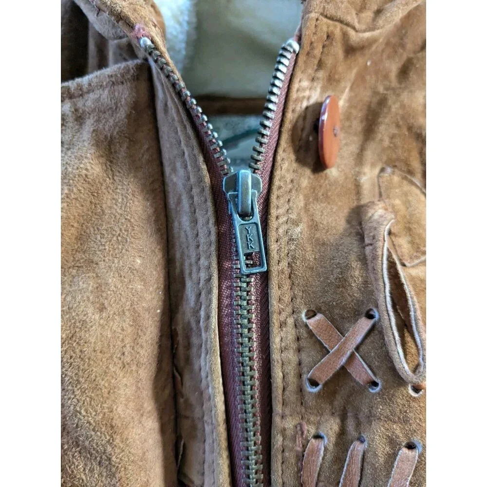 Vintage Ruggedwear Leather Coat-Sm (Fits M/L) - Womens-Faux Shearling Lined-Read - Picture 5 of 16